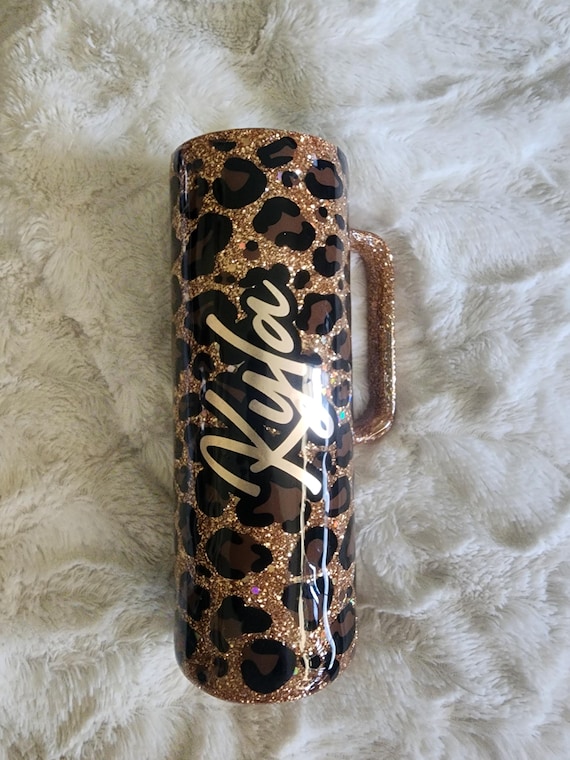 Gold Leopard Glitter Epoxy Tumbler with Handle: 20oz Stainless Steel