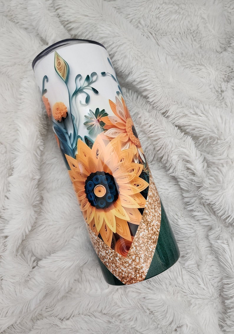 20oz Stainless Steel Quilling Sunflower Gold Glitter Tumbler Etsy