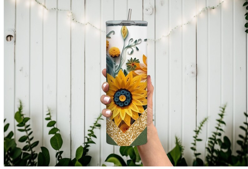 20oz Stainless Steel Quilling Sunflower Gold Glitter Tumbler Etsy
