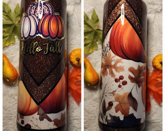 Vaso epoxi de calabaza con purpurina otoñal: taza de acero inoxidable con degradado otoñal