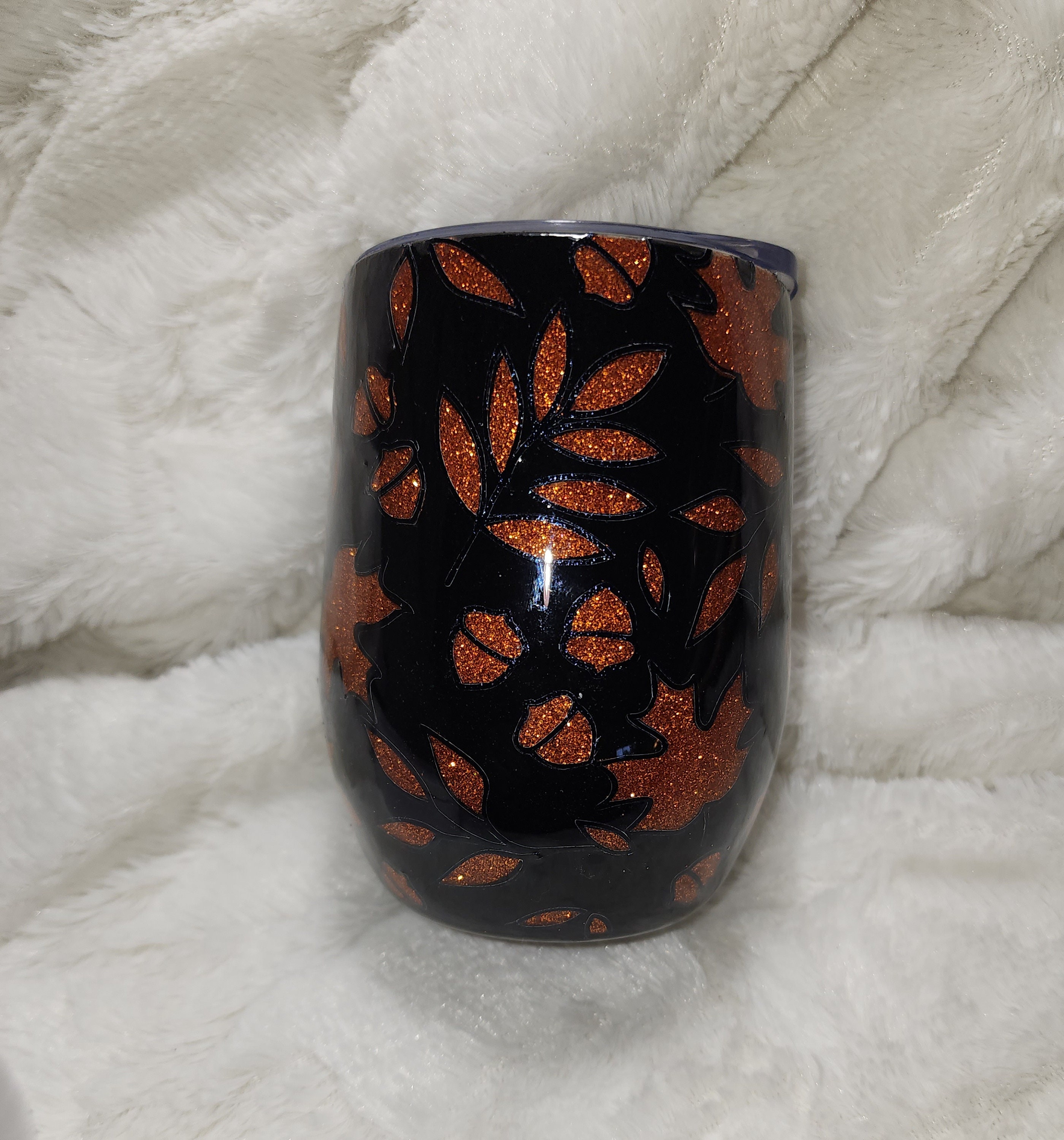 Fall Glitter Leaf Epoxy Wine Tumbler - 12oz