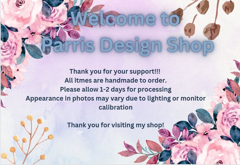 Pu&ograve; includere: Benvenuto in Parris Design Shop. Grazie per il tuo supporto! Tutti gli articoli sono realizzati a mano su ordinazione. Si prega di consentire 1-2 giorni per l'elaborazione. L'aspetto nelle foto pu&ograve; variare a causa dell'illuminazione o della calibrazione del monitor. Grazie per aver visitato il mio negozio!