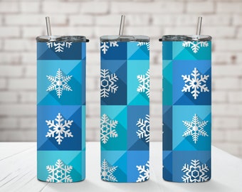 20 oz Blue and White Christmas Snowflake Tumbler; Winter Holiday Tumbler; Merry Christmas Holiday Tumbler; Christmas Gift; Holiday Gift