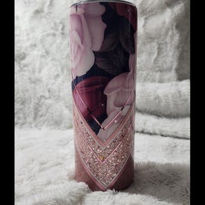 20oz Rose Gold Glitter Epoxy Tumbler; Floral Rose Gold Epoxy Tumbler, Rose Gold Floral Epoxy Tumbler, Mother&#39;s Day Tumbler, Gift for her;