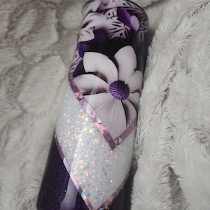 Floral Glitter Tumbler: 20oz Purple and White Epoxy Stainless Steel