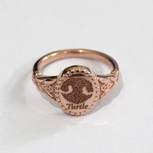 Dog Nose Print Rose Gold Ring In 925 Sterling Silver, Pet loss Personalized Memorial Gift Ring, Signet Pet Photo Portrait Ring For Women