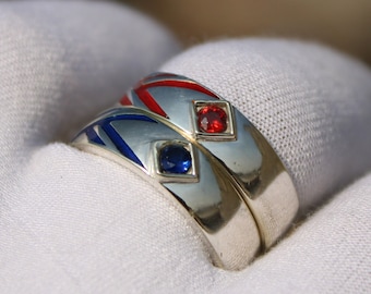 Darling in the Franxx Couple Anime Ring, Anime Merch, Blue and Red Enamel Ring, Anime Jewelry, Solid Silver Promise Love Ring, Gothic Ring