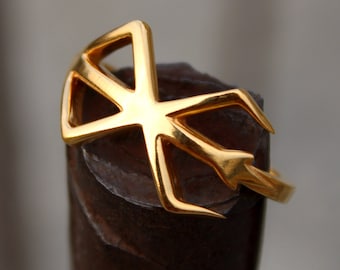 Berserk Inspired Gold Plated Brand Of Sacrifice Chunky Silver Anime Ring, Anime Jewelry, Unique Bold Gothic Ring, Amazing Design Jewelry