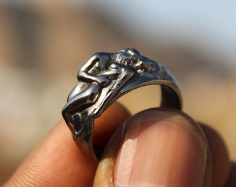 Lovers Hugging Naked Couple Ring, Couple Love Band Men Wedding Ring, Sterling Silver Lovers Rings, Eternity Love Gift Rings, Love Forever
