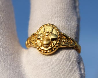 Gold Queen Bee Sterling Silver Ring, Insect Anniversary Gift