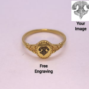 Dog Nose Print Ring, Custom Pet Nose Print Jewelry, Dog Mom Memorial Floral pattern Ring,Actual Pet Signet Ring, Dog Loss Jewelry