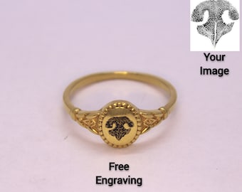 Dog Nose Print Ring, Custom Pet Nose Print Jewelry, Dog Mom Memorial Floral pattern Ring,Actual Pet Signet Ring, Dog Loss Jewelry