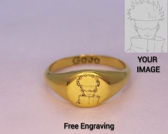 Jujutsu Kaisen Inspired Signet Ring: Custom Anime Engraved Sterling Silver