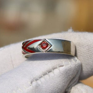 Anillo de pareja de anime, regalos para el día de San Valentín, regalos únicos para las fiestas, anillo de pareja de anime, anillo de anime, anillo rojo, anillo azul, anillo de esmalte de tira