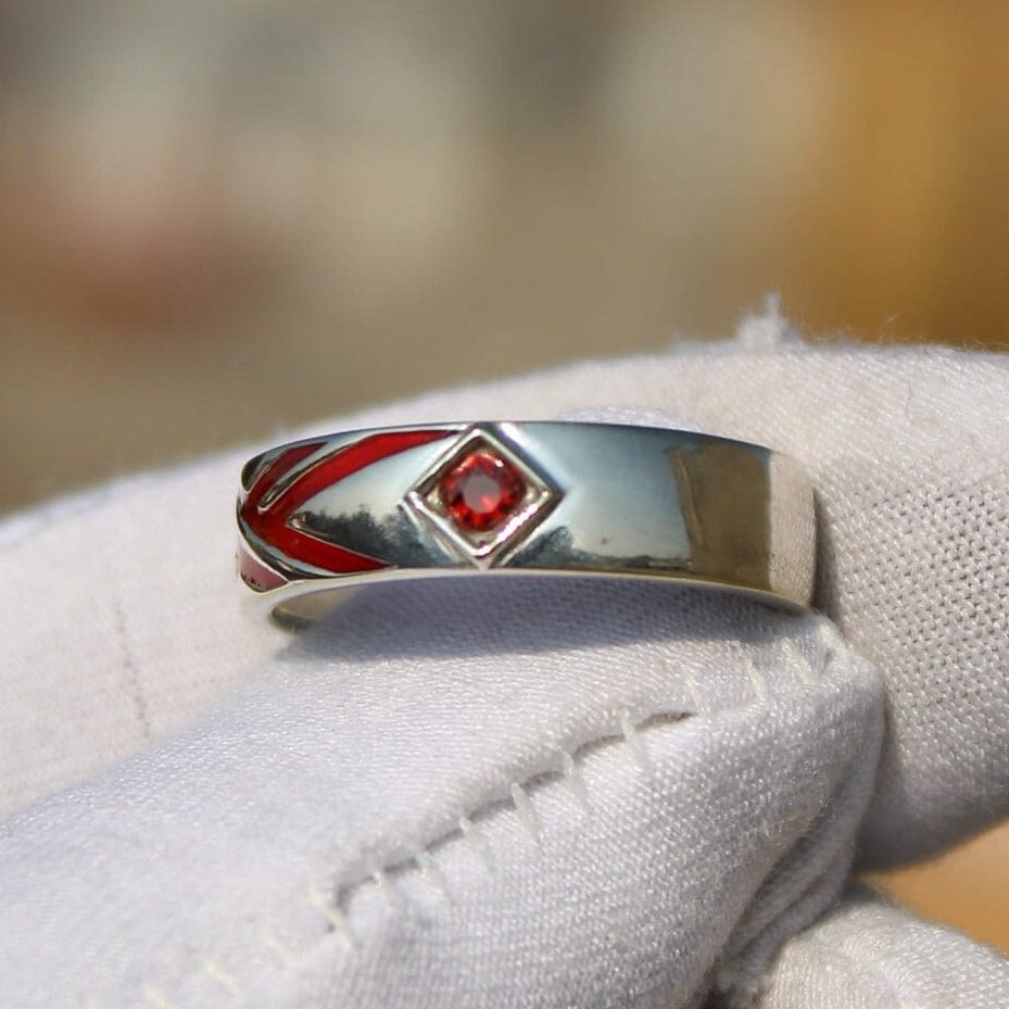 Anime Couple Ring: Silver Alloy Band With Red/blue Enamel - Etsy