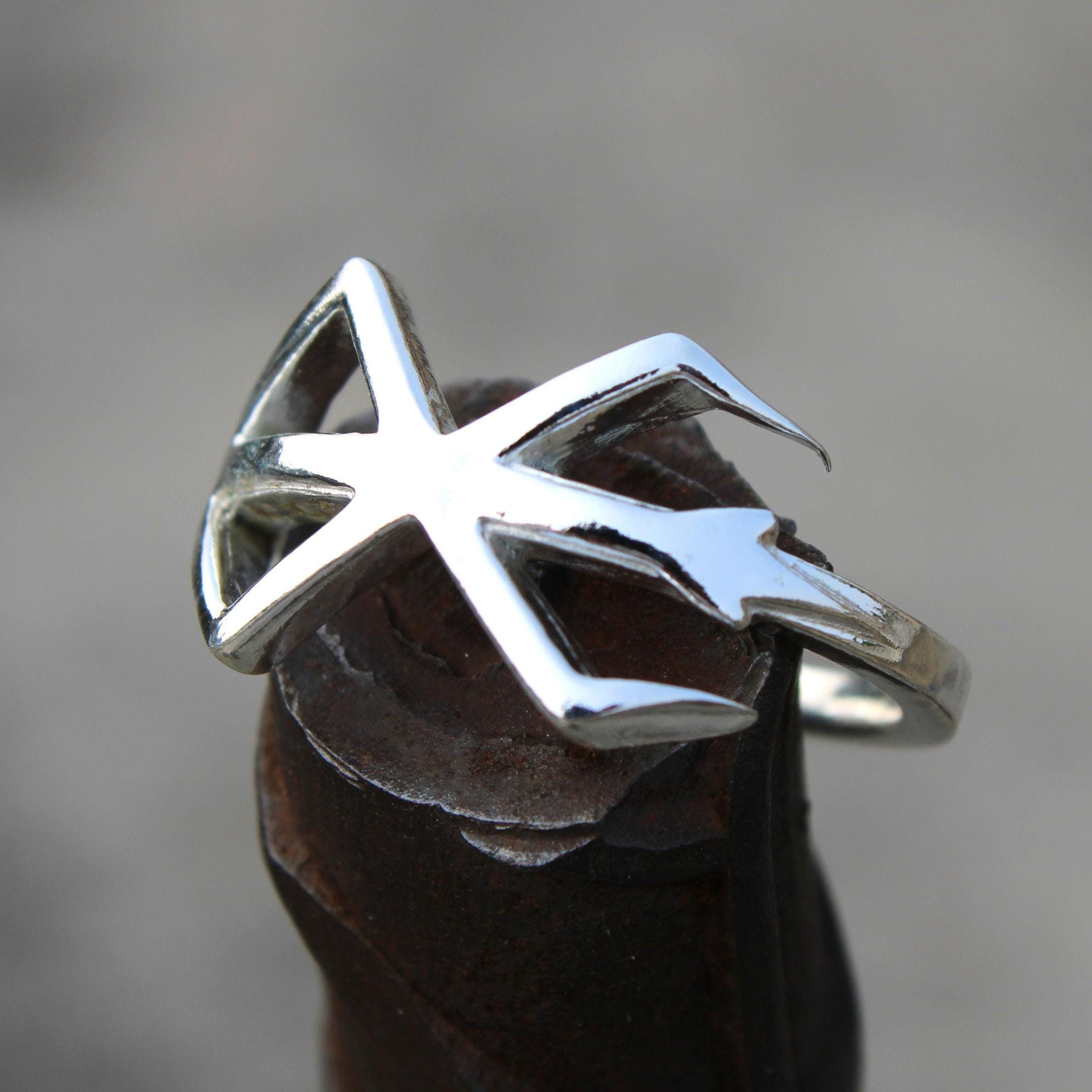 Berserk Inspired Brand Of Sacrifice Chunky Silver Anime Ring, Anime Jewelry, Unique Bold Gothic Ring, Amazing Design Antique Silver Jewelry
