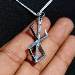 Berserk Inspired Brand Of Sacrifice Damaged Chunky Silver Anime Pendant Necklace, Unique Bold Gothic Anime Jewelry, Antique Silver Jewelry