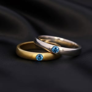 Srebrne pierścionki dla par: matowe pierścionki Promise z kamieniem w kolorze nieba