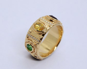 Thanos Infinty Gauntlet Inspired Infinity Stone Ring, Eternity 14k/18k Gold Ring, Superhero Comic Inspired Diamond Statement Ring