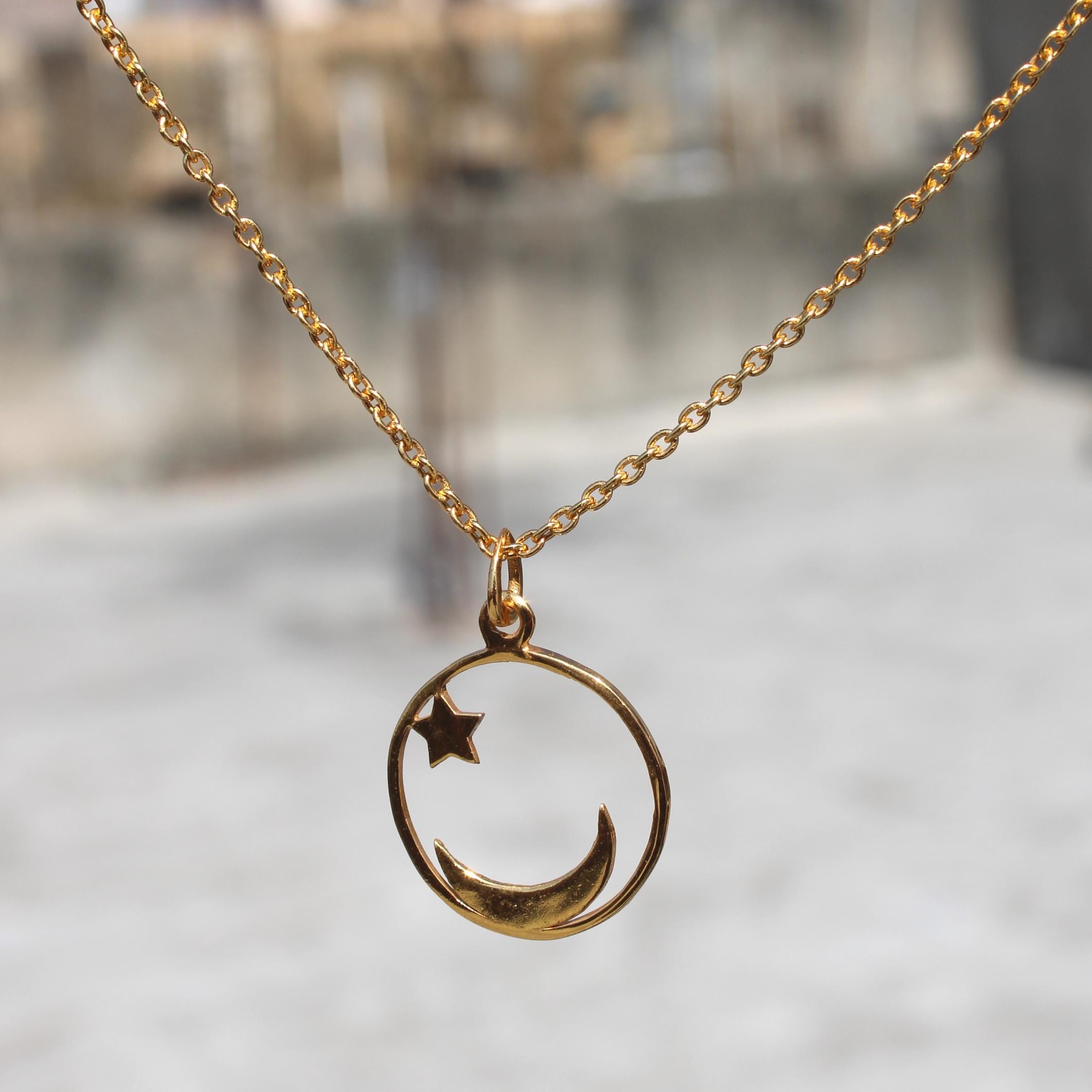 Sterling Silver Crescent Moon and Star Necklace - Dainty Celestial 