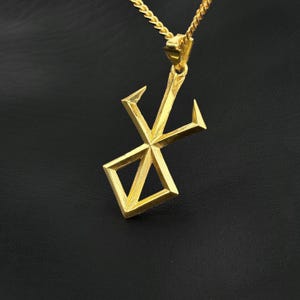 Berserk Brand Of Sacrifice Gold Pendant Necklace, Anime Bold Gothic Necklace For Men, Berserk Manga Inspired Guts Cosplay 925 Silver Jewelry