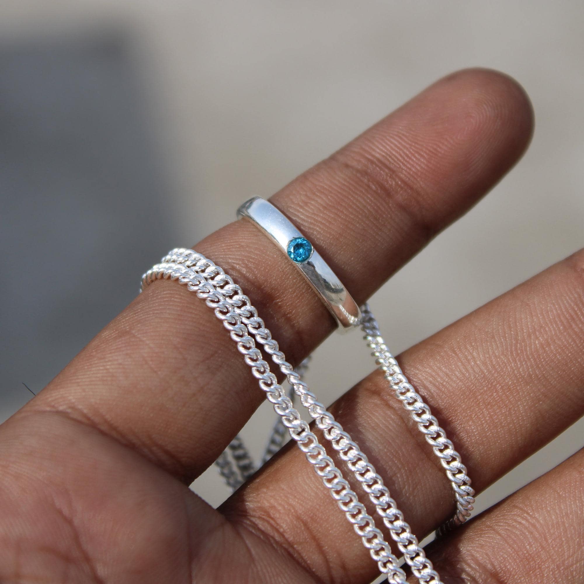 アクセサリー yuta Yuta Okkotsu Ring Necklace: Silver Anime Cosplay With Sky Blue