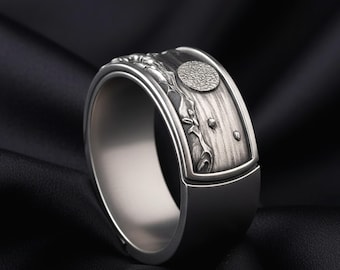 Ocean Wave Moon 925 Sterling Silver Ring, Handcrafted Boho Band