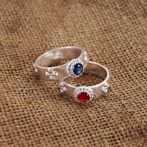 Howl Moving Castle Couple Ring, Anime Inspired Red And Blue Gemstone Promise Rings, Promise Ring For Couple,Newly Weds Anime Cosplay Jewelry