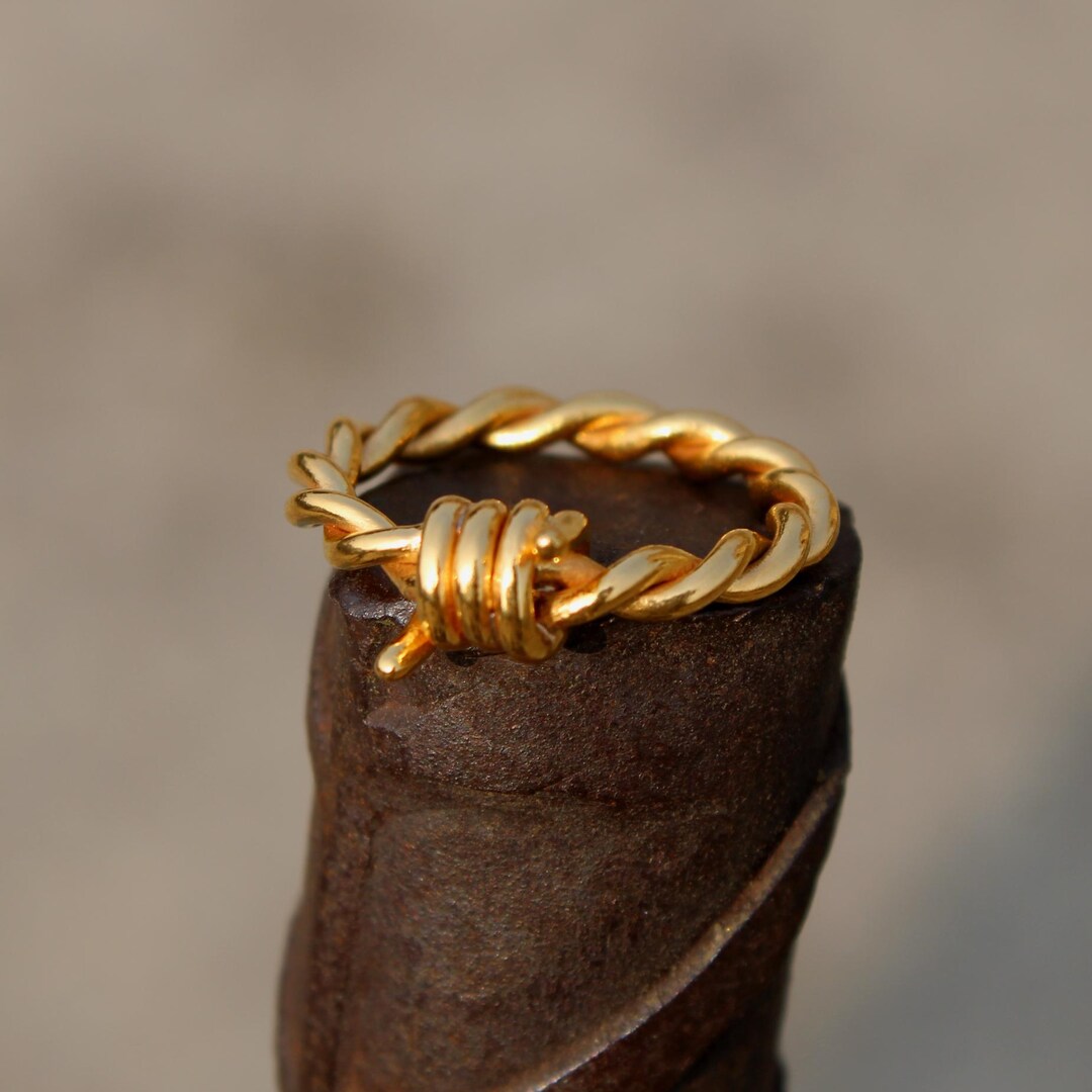 Barbed Wire Gold Ring, Gothic Biker Ring, Punk Ring, Edgy Ring ...