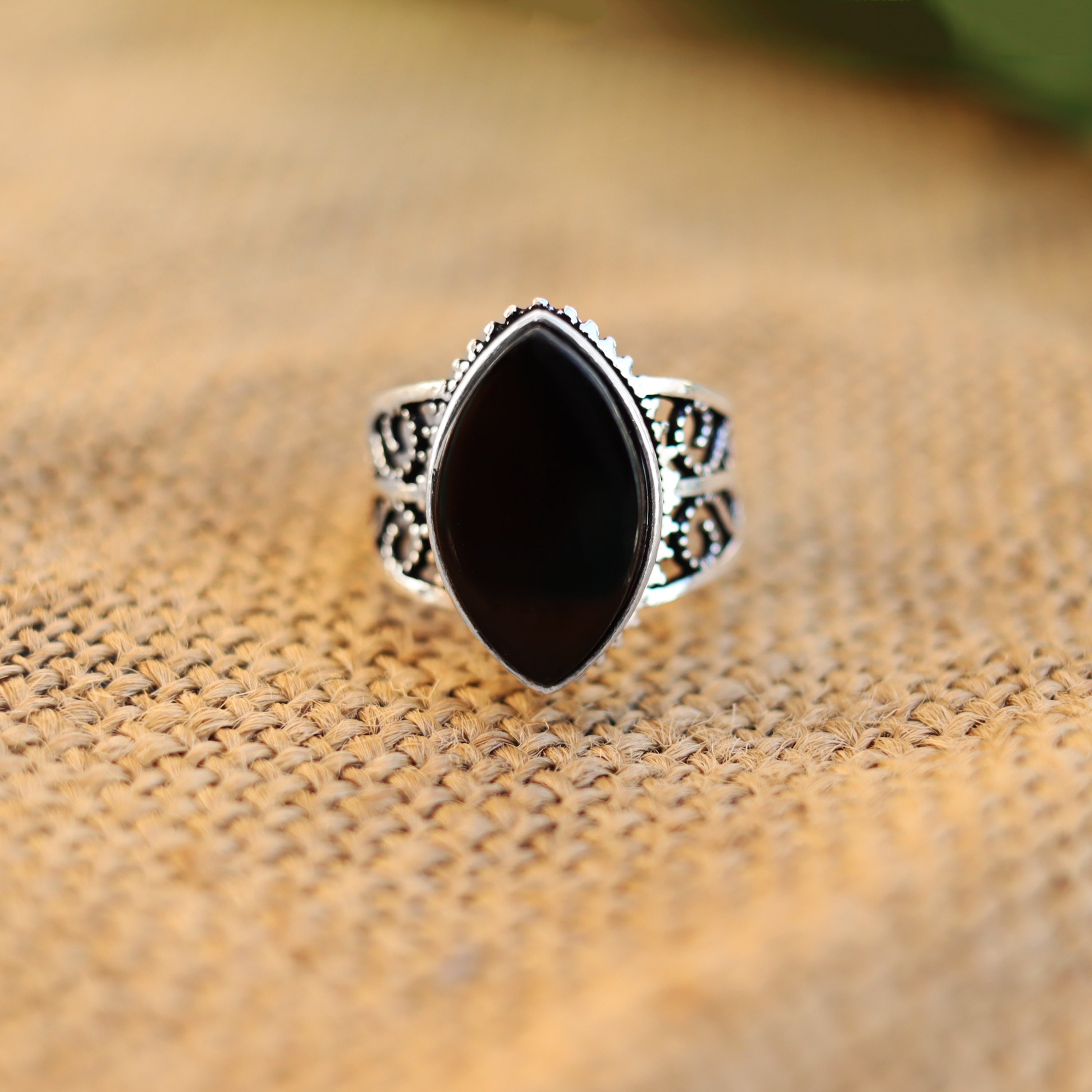 Silver Onyx Signet Ring Black Onyx Natural Gemstone 925 Sterling 
