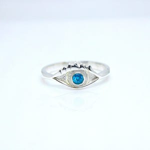 Jujutsu Kaisen Inspired Gojo Six Eyes Ring, Evil Eye Blue Topaz 925 Sterling Silver Mountain Eyelid Ring, Unique Holiday Gift For Anime Fans