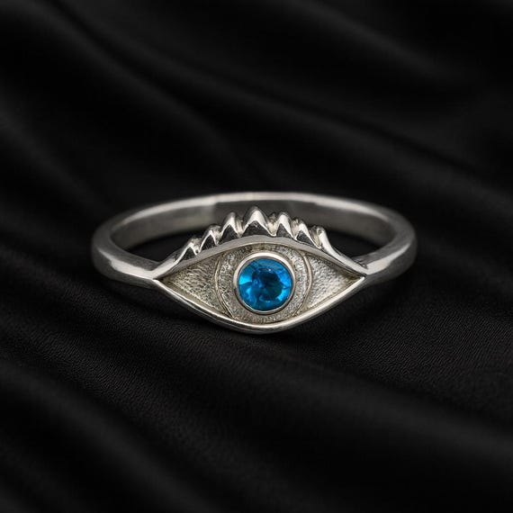 Anello Topazio Blu Su Argento 925, Fatto A Mano, Vintage, Taglia 7.5 (K13)