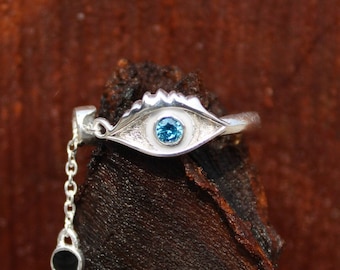Blue Topaz Sterling Silver Gojo Eyes Ring - Anime Inspired Jewelry
