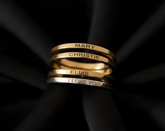 Personalized Sterling Silver Name Ring, Engraved Stacking Band