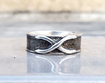 Handmade Oxidized Sterling Silver Infinity Ring: Anime Cosplay Jewelry