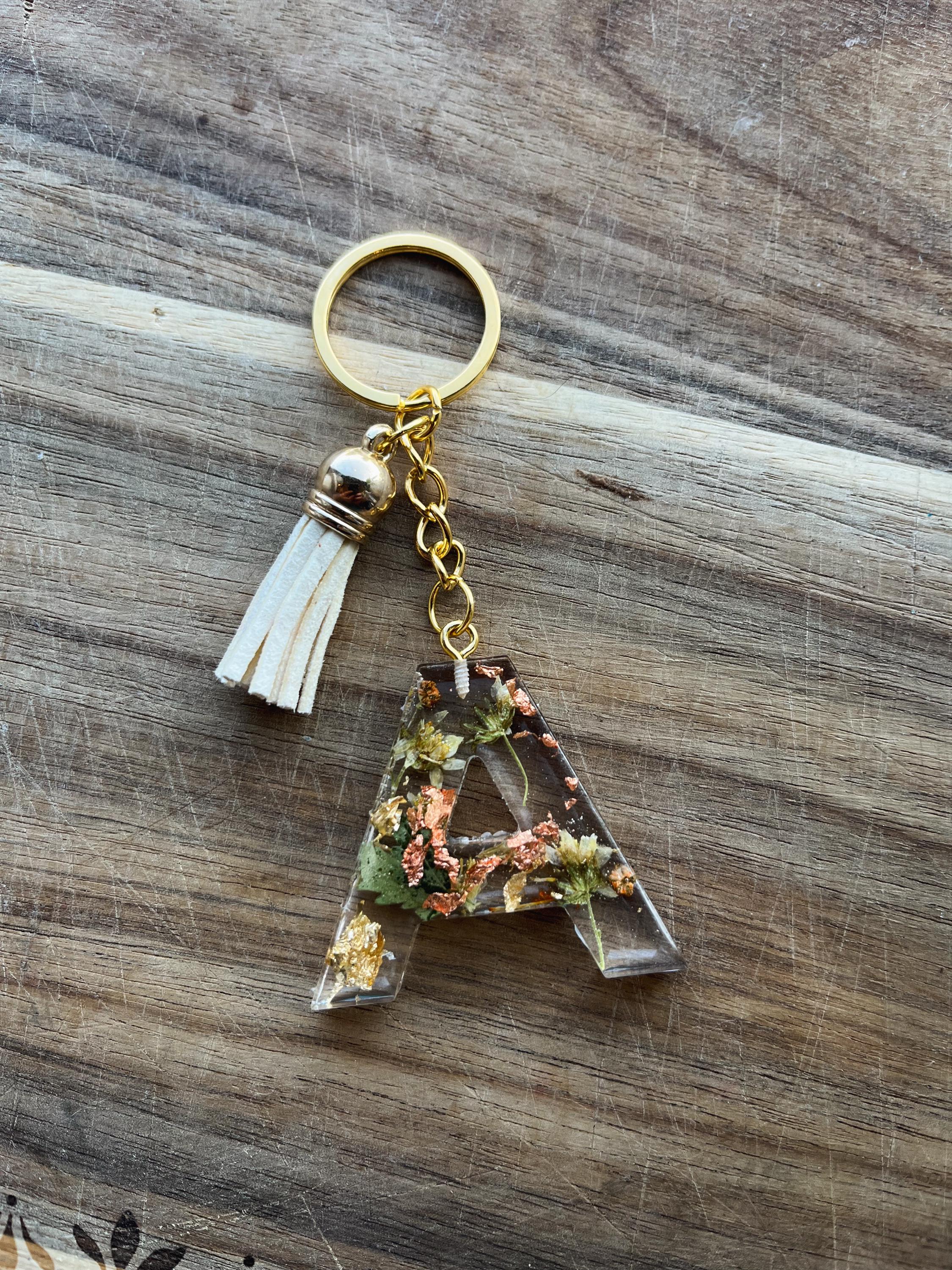 Pressed Powder On Key Chain Pressed Flower Resin Initial Keychain: Autumn Bloom With Gold Tassel - Etsy
