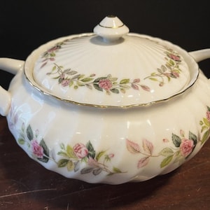 Creative Fine China “Regency Rose” 2345 | Vintage Covered Vegetable Bowl | 9” Pink Floral with Gold Trim
