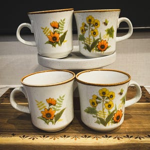 Vintage Mikasa Coffee Cups Set | Fresh from the Garden “Beauty” | Cottagecore Floral Mugs x4