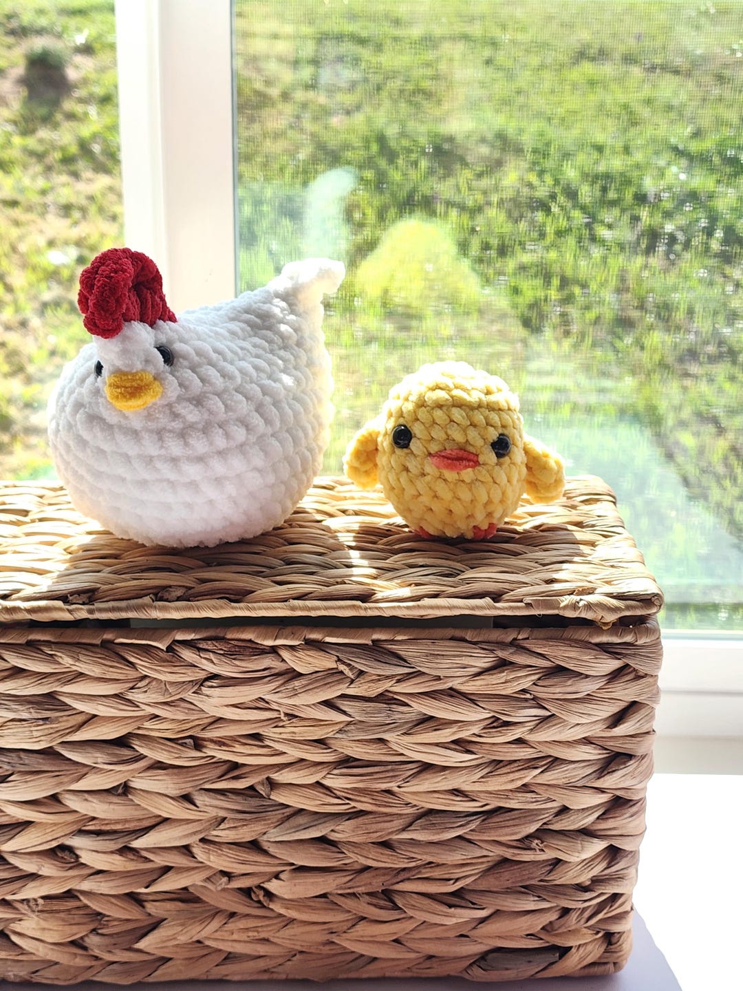 Handmade Crochet Chicken Mama and Chick Set – Chunky Yarn Farmhouse ...
