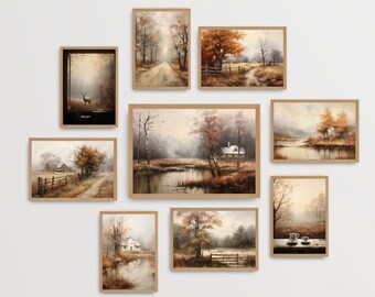 Vintage Landscape Set, Set of 15, Autumn Printables, Fall Art Gallery, Fall Decor, Vintage Style Art, Gallery Wall Prints, Farmhouse Decor