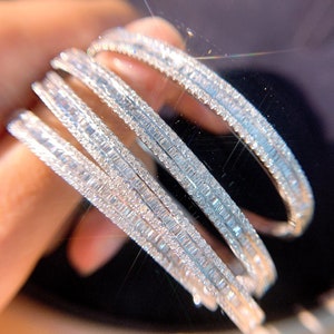 Diamond Pave Rectangular Emerald Shape Diamond Bangle Bracelet