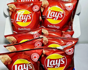 Lays Ketchup Chips Box - pack of 10, Canadian Chips,Delicious  Lays Ketchup Chips