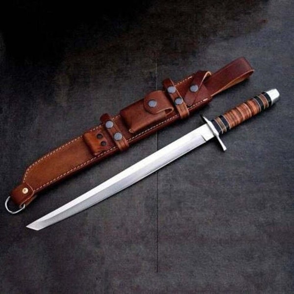 Beautiful Custom Handmade D 2 Tool Steel KATANA TANTO Short Swords With Best Leather Sheath Tanto Sword Leather Handle Gift for Him Gifts