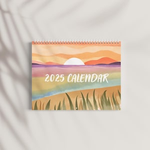 2025 Wall Calendar: Beach Watercolor Landscapes, Monthly Planner