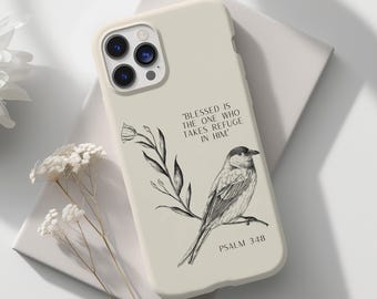 Psalm 34:8 Christian Phone Case, Bird Illustration Phone Case