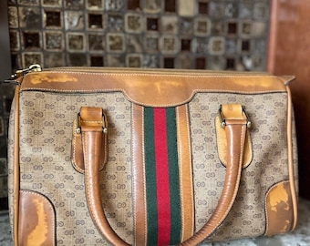 Gucci Vintage Boston Sherry Line Monogram Canvas Small Satchel Bag