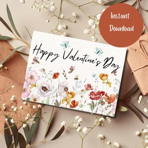 Biglietto di buon San Valentino per lei, biglietto d'auguri stampabile o digitale, acquerello, download istantaneo, con busta