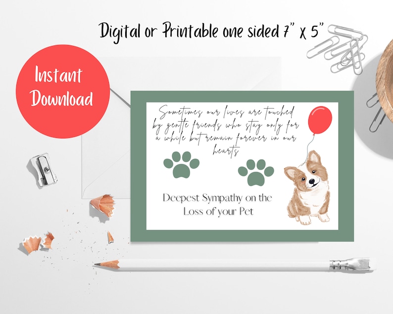 Printable Digital Dog Sympathy Card, Loss of a Dog, Dog Condolences ...