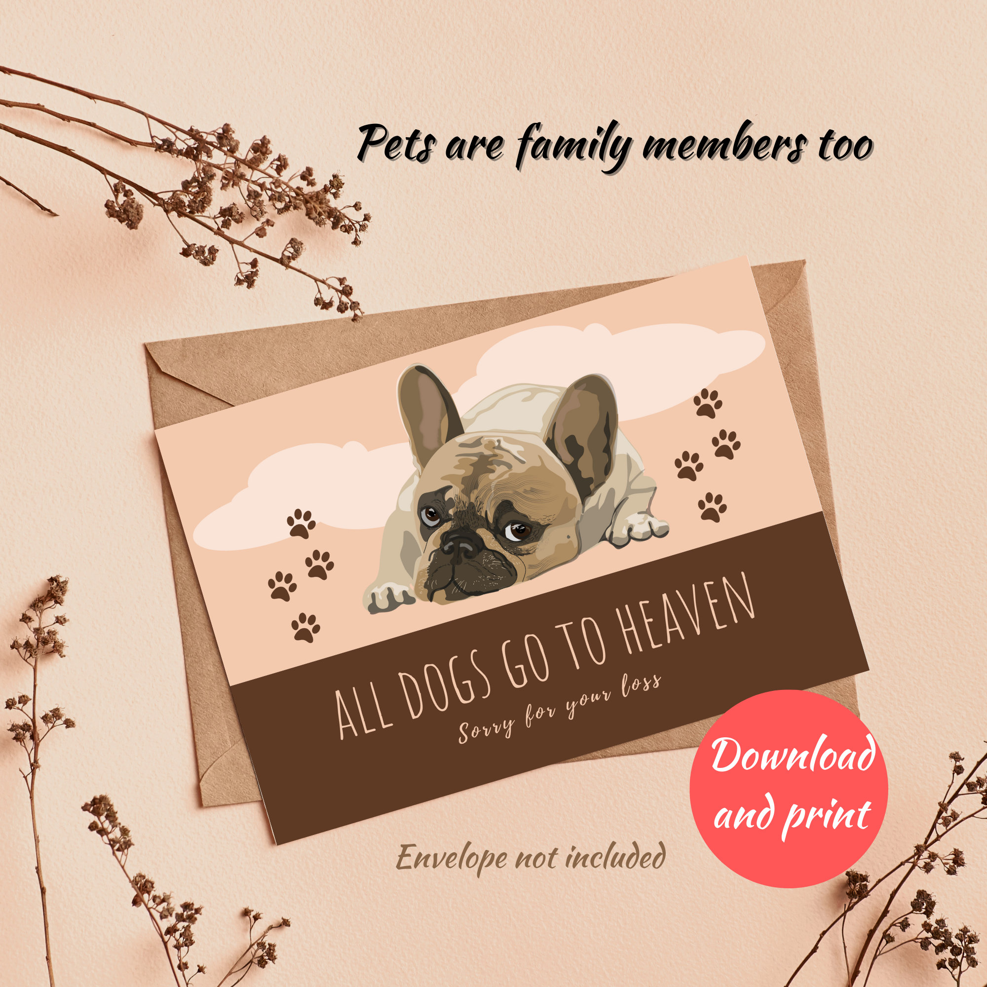 Printable Pet Sympathy Card, Loss of a Dog, Dog Condolences Card, Dog ...