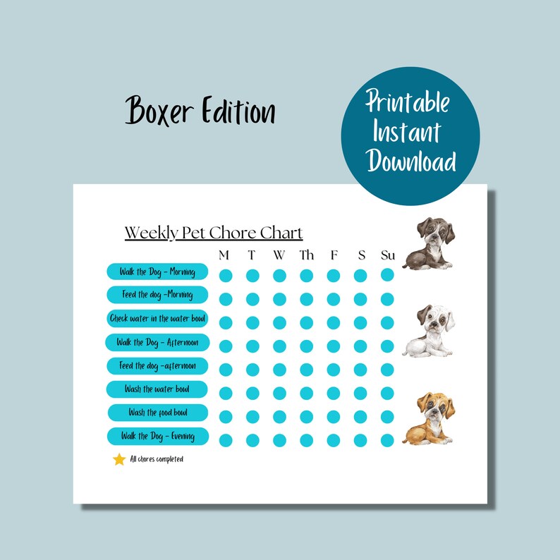 Weekly Chore Chart for a New Puppy, Printable, Editable, Help Kids Take ...
